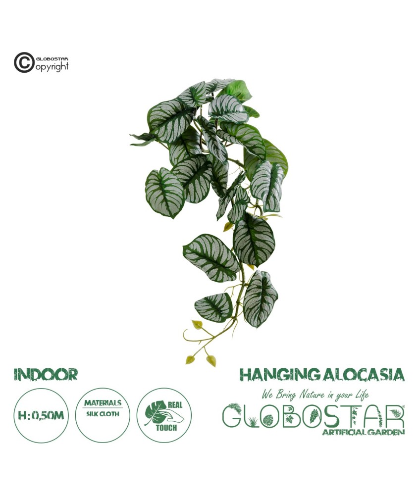 GloboStar® Artificial Garden HANGING ALOCASIA 20601 Τεχνητό Διακοσμητικό Κρεμαστό Φυτό Αλοκάσια Μ28 x Π27 x Υ50cm